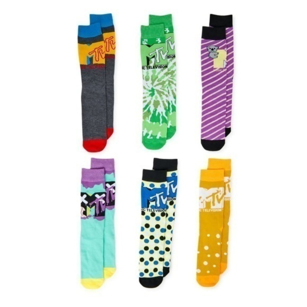 Bioworld MTV Multi-Color Assorted Graphic Crew Socks - 6 Pairs